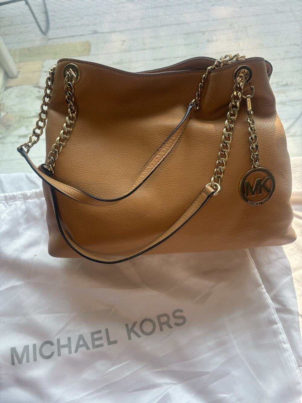 Michael Kors Beige Leather Tote / Satchel Handbag + Dust Bag EUC